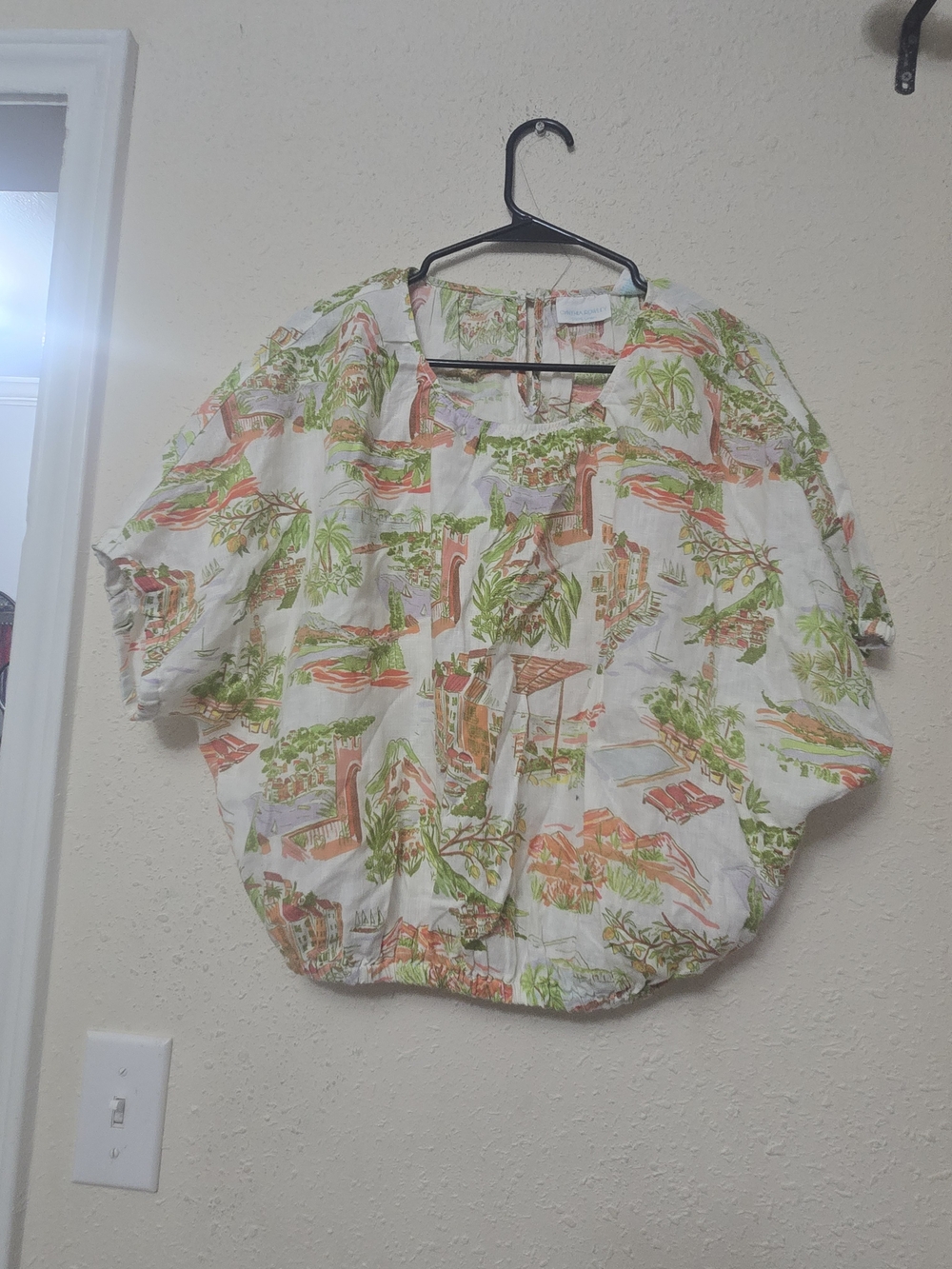 100%Linen Cynthia Rowley White Scenic Floral Square-Neck Top - Picture 4 of 9